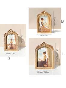 1 pieza Marco de fotos tallado en resina dorado rústico, decoración del hogar de estilo vintage, marco de fotos antiguo de boda, elegante exhibición de pared y mesa, regalo perfecto para la familia - Dorado - Ver 2