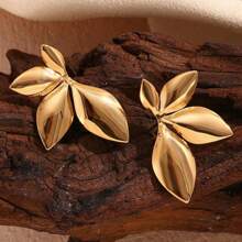 1 Par de Brincos com formato de Flor e Folha de Cobre, adequados para uso casual diário de mulheres, Dia dos Namorados, Mãe, Dia das Mães, presente