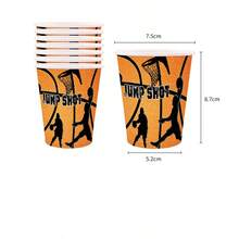 Bộ đĩa giấy tiệc theo chủ đề bóng rổ 16 chiếc Cốc dùng một lần, khăn ăn, biểu ngữ, khăn trải bàn PE, trang trí tiệc cho những chàng trai yêu thích bóng rổ, thích hợp cho các bữa tiệc sinh nhật và bất ngờ - Màu Cam cháy - Xem 3