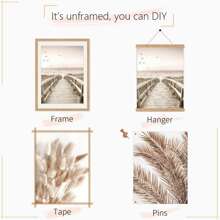 Set de 3 pósteres de lienzo con marco opcional que presentan un diseño boho con diente de león, paisaje y plantas. Arte de pared impermeable, cuadros de pared ideales como regalo, para dormitorio, sala de estar, oficina, baño, comedor, cafetería, bar y decoración del hogar y la residencia