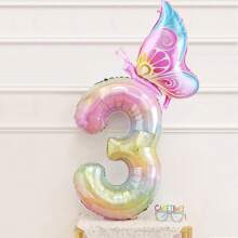 40-Inch Large Size Number & Side Butterfly Foil Balloon Set, Butterfly Themed Birthday Wedding Party Decoration Balloon - Multicolor - View 5