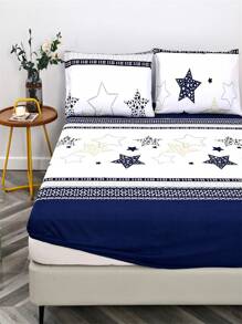 3pcs Creative Printed Bedding Set, Soft And Comfortable, Suitable For Bedroom, Guest Room (1 Fitted Sheet + 2 Pillowcases, Without Core) - Blue and White - View 5