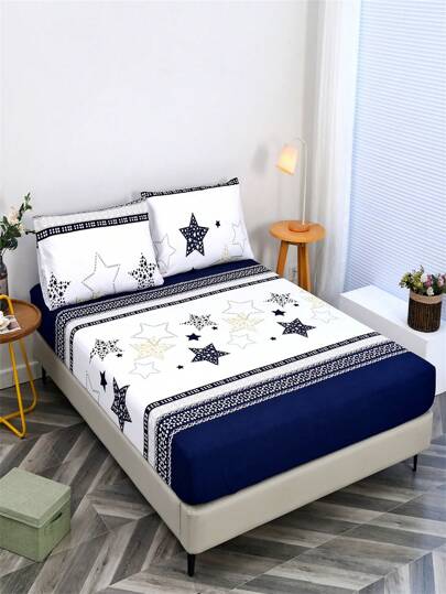 3pcs Creative Printed Bedding Set, Soft And Comfortable, Suitable For Bedroom, Guest Room (1 Fitted Sheet + 2 Pillowcases, Without Core)