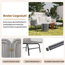 Sweiko Sweiko Gartenlounge-Set, Gartenmöbel-Set, Mit Eisenrahmen und grauem Seil, Gartenmöbel aus gewebtem Seil für den Außenbereich, Grau, Zwei Sessel, zwei 2-Sitzer-Sofas und zwei Tische (alle Kissen inklusive)