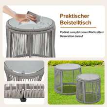 Sweiko Sweiko Gartenlounge-Set, Gartenmöbel-Set, Mit Eisenrahmen und grauem Seil, Gartenmöbel aus gewebtem Seil für den Außenbereich, Grau, Zwei Sessel, zwei 2-Sitzer-Sofas und zwei Tische (alle Kissen inklusive)