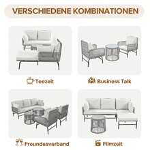 Sweiko Sweiko Gartenlounge-Set, Gartenmöbel-Set, Mit Eisenrahmen und grauem Seil, Gartenmöbel aus gewebtem Seil für den Außenbereich, Grau, Zwei Sessel, zwei 2-Sitzer-Sofas und zwei Tische (alle Kissen inklusive)