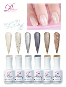 6pz Esmalte de uñas nail art series 24 colores esmalte de uñas nacarado 6 colores/1 caja - Gris - Ver 1