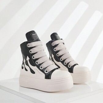 Men's High Top Thick-Soled Fashion Sneakers With Chunky Laces, Comfortable Sports Shoes