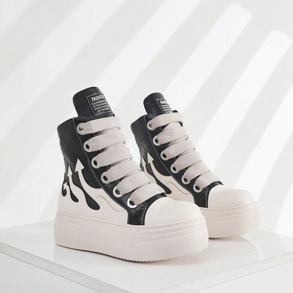 Men's High Top Thick-Soled Fashion Sneakers With Chunky Laces, Comfortable Sports Shoes