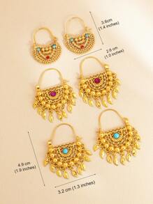 1對華麗金色耳環流蘇吊墜彩寶耳環，適合女性日常假期佩戴 - 金黃色 - 查看 3