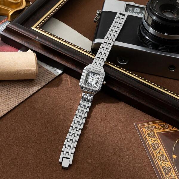 xinyunkou Korean Version Small Square Watch With Diamond Decoration, Stainless Steel Band, Elegant And Casual, Suitable For All Occasions As A Gift For Students Returning To School