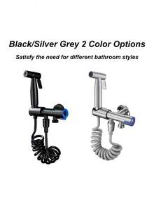 1set Stainless Steel Toilet Companion Spray Gun Set, High Pressure Flush Spray Gun,3meters/9.8ft Spring Hose, One In Two Out Three Corner Valve, Bidet Sprayer For Toilet, Home Essential Bathroom Bathroom Accessories Bathroom Tools - 1 Set - View 6
