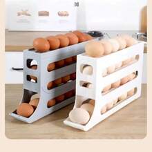 1 件四层滑动抽屉式鸡蛋托盘，适用于冰箱侧门、厨房台面防摔设计自动滚动鸡蛋架、鸡蛋储存容器、储存、厨房收纳、厨房用品、房间装饰、家居装饰。 - 彩色 - 查看 6