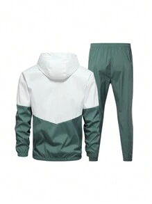 Boyfriend Style Men's 1 Set Windproof And Breathable Colorblock Running & Fitness Sportswear With Jacket And Pants Boyfriend Style Men Two Pieces Outfits