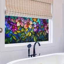 1PC Stained Glass Window Film, Flower Pattern Static Cling Decorative Window Tinting Film Non-Adhesive Glass Window Decals Decor For Home Office Living Room Toilet Kitchen Door And Window Home Decor - Multicolor - View 3