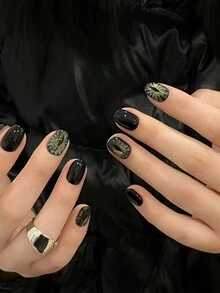 Monina Gothic Ins Style 24pcs Dark Sweet Cool Starry Cat Eye Press-On Nails, Devil Eye Chic High-End Fashion Versatile Skin-Brightening Fake Nails, Must-Have For Girls - Black - View 4