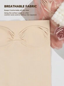 1Pc Women's Strapless Solid Color Comfortable Tummy Control Slimming Waist Shaping Bandeau Tong,Suitable S A Base - Brown - View 10