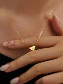 1 件时尚心形 A-Z 字母项链女式简约不锈钢链条项链女式吊坠时尚珠宝礼物情人节、妈妈、母亲、母亲节、礼物 - 心字母 - 查看 4