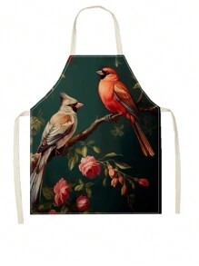 1入條麻料廚房煮食家居用圍裙，設有卡通貓、鳥、恐龍、招財貓和熊圖案 - 彩色 - 查看 19