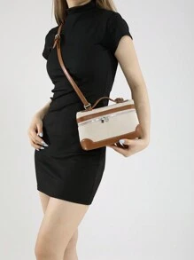 Vintage And Simple Color-Blocking Box Bag Small Women's Handbag