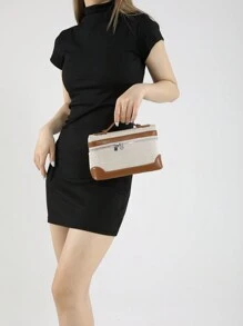 Vintage And Simple Color-Blocking Box Bag Small Women's Handbag