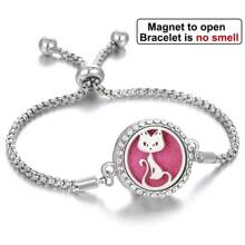 Aromatherapy Bracelet Aromatherapy Diffuser Jewelry Adjustable Chain Crystal Locket Perfume Diffuser Bracelet For Women Men Flower Love Cat Aroma Diffuser Bracelet - Silver - View 9