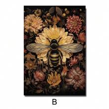1pc Unframe Dark Botanical Floral Bee Art Poster Print Moody Retro Aesthetic Canvas Painting Wall Picture For Dorm,Apartment,Living Room,Bedroom,Modern Home Decoration,Ideal Gift