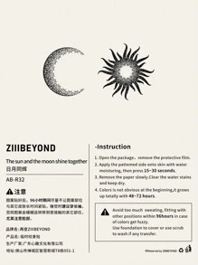 Tattoo Sticker,1 Sheet Moon & Sun Print Temporary Tattoos For Women,Tattoo Stickers Adults,Realistic Tattoo Moon , Sun,For Women And Girls