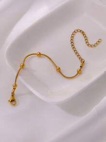 1PC Minimalist Round Snake Chain Beaded Necklace & Bracelet & Anklet For Women 18K Gold Plated Stainless Steel Chain Adjustable Size Fashion Jewelry Accessories (Sold Separately)