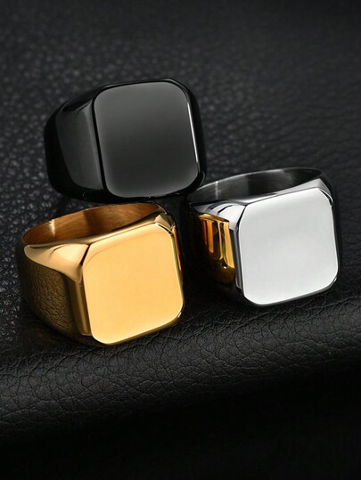 1pc Retro Simple Solid Color Stainless Steel Ring