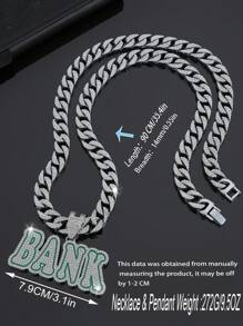 1條庞克風格的黑色字母銀行形吊墜項鍊,適合男士街頭服裝和日常穿著