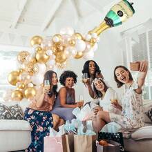 Kit de arco de globos dorado y rosa dorada, conjunto de guirnalda de globos dorados, globo de látex con globo de aluminio de champán y arco de globos de metal dorado, para decoración de fiesta de cumpleaños y bodas. - Multicolor - Ver 5
