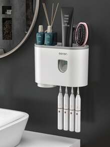MENGNI Wall Mounted Toothbrush Holder With Automatic Toothpaste Dispenser Bathroom Accessories Set Home Bathroom Decor Fall Decor Back To School