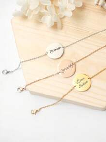 不鏽鋼可雕刻姓名日期獎章吊墜手鍊，聖誕節兒童禮物 - 金色 - 查看 7