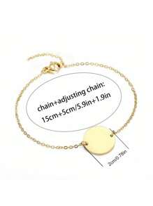 不鏽鋼可雕刻姓名日期獎章吊墜手鍊，聖誕節兒童禮物 - 金色 - 查看 2