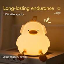 1pc Cute Duck Night Light, Rechargeable Duck Lamp With 1200mAh Battery, LED Animal Night Light, Soft Silicone Touch Table Lamp, Dimmable Timer Light, 3-Level Brightness, Phone Holder, Night Light Suitable For Breastfeeding, Bedroom Decorating, Gifts For Children, Boys, Girls, Adults. Baby Shower Family Decorations Gifts