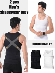 2pcs Men's Seamless Breathable Slimming Compression Undershirt Tank Top For Multiple Occasions