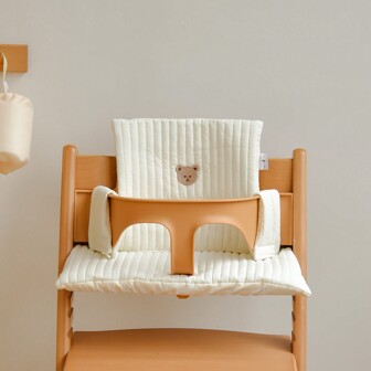 1 件婴儿米色可爱熊图案婴儿高脚椅垫，柔软舒适简约设计婴儿喂食椅垫