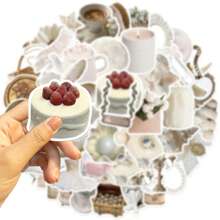 50PCS White Stickers Vintage Ins Stickers Cute Vintage Scrapbook Stickers Cottagecore Stickers Journaling Stickers Aesthetic Stickers Vinyl Waterproof Stickers For Laptop,Bumper,Skateboard,Water Bottles,Computer,Phone - Multicolor - View 4