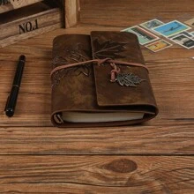 1 pieza con diseño de hoja Cuaderno , café marrón retro Cuaderno para oficina