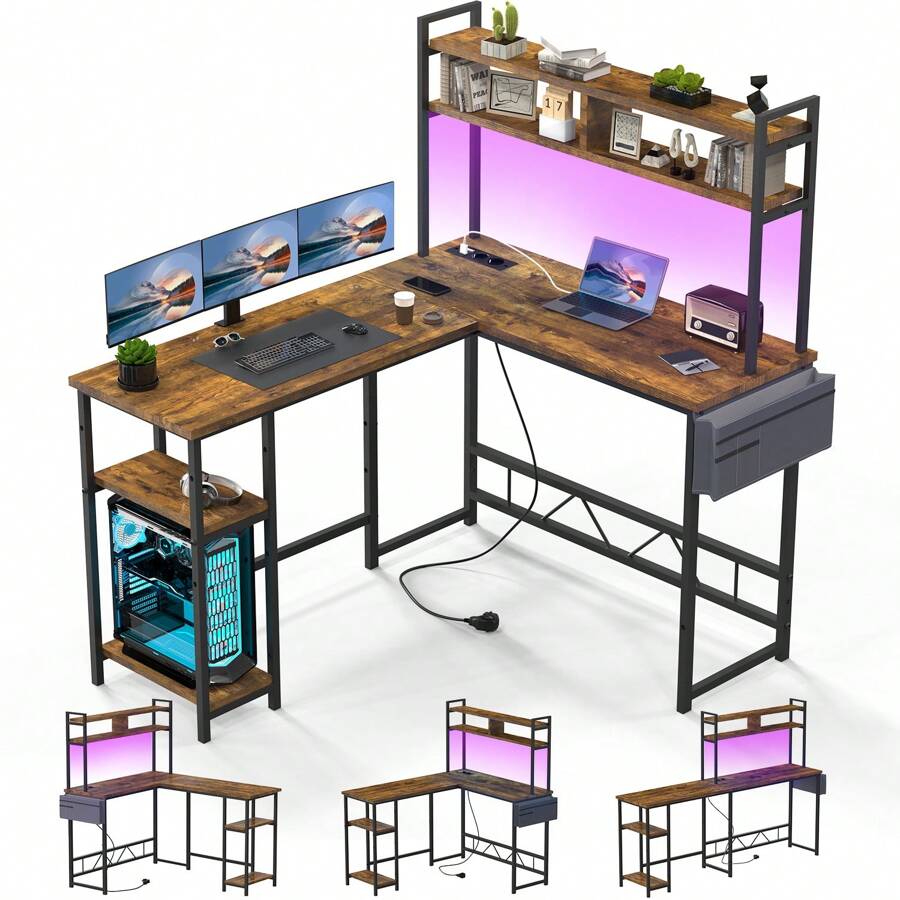 Devoko White Height Adjustable Desk 160 X 75 Cm Electrically Adjustable L-Shaped Desk With Memory Control, Ergonomic Game Table With Cup Holder, Hook. - Burnt Orange - View 1
