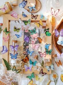 40 Stücke/Packung Retro Schmetterling & Blumen PET Aufkleber, für DIY Notizbuch und Dekoration