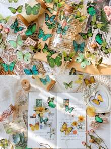 40 Stücke/Packung Retro Schmetterling & Blumen PET Aufkleber, für DIY Notizbuch und Dekoration