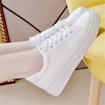 Women's Spring Leather Chunky Sneakers, Casual Sports Shoes, Low-Cut Shoes, All-Match Student Ins Sneakers