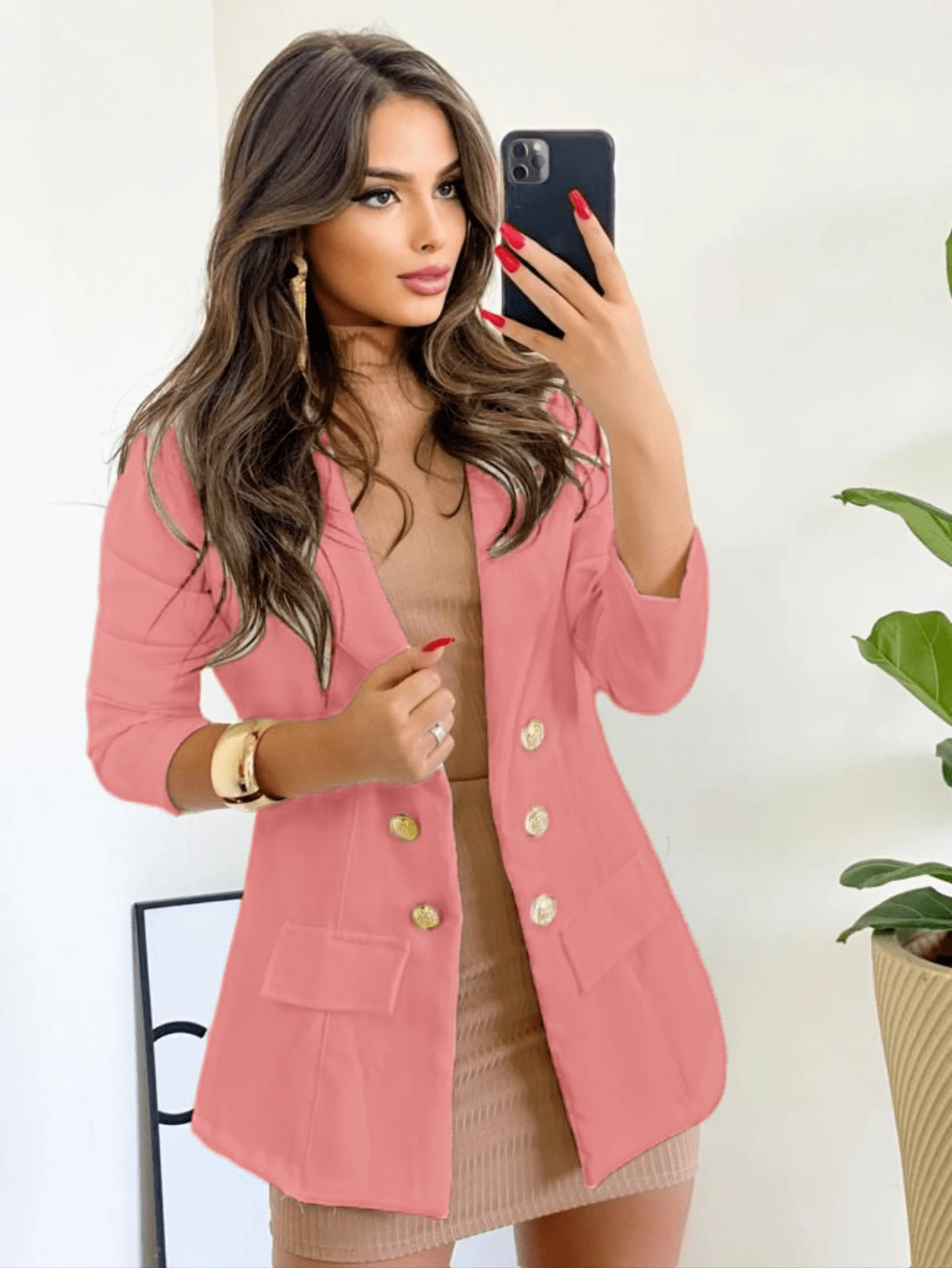 Women Blazers - Màu Hồng  San hô - Xem 1