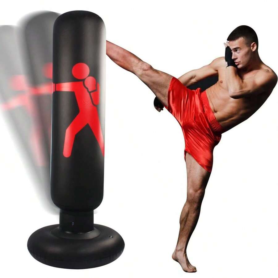 1 Pc Standing Punching Bag For Adults: 63" Freestanding Boxing Bag Inflatable Kickboxing Training Equipment Bags For Men Training MMA Muay Thai Fitness