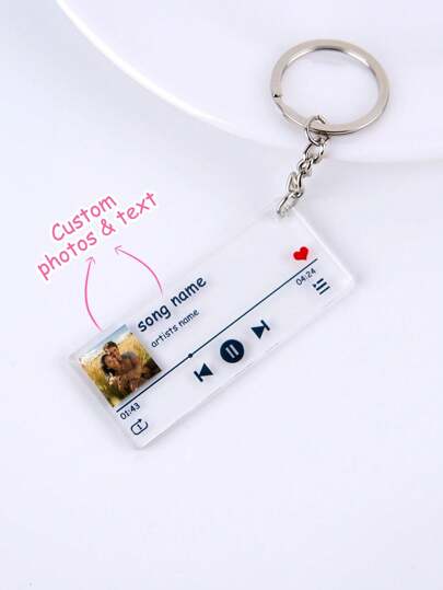 1PC Custom Acrylic Music Player Keychain, Personalized Photo And Text Customization Keychain, Suitable For Couples, Family And Friends, Holiday Gifts Dawg, Stainless, Engraved, Cute, Adorable, Funny, Stylish, Casual Custom, Customized Ideal Gifts For Her Family, Grandparents, Youth, Boyfriend For Anniversaries Personalized/Customized Keychain, School Supplies, Back To School, For Teacher Gifts, For Dorm Rooms, For Teacher, College Students, University Students, Freshman, Sophomore, Underclassmen, Delicate Romance, Utilitarian Chic