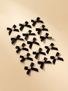 10pcs Rhinestone Inlaid Handmade Bowknot Satin Ribbon Tied Bow, DIY Clothing Accessories, Hair Accessories, Shoe And Hat Decoration, Jewelry Box Decoration, Christmas Valentine Day