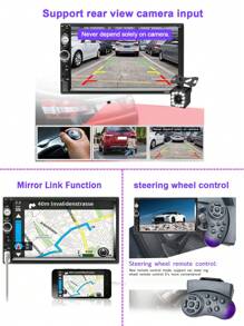 7-Inch Car Radio HD Touchscreen, 2 Din Car Multimedia Player, Car Audio Stereo FM, MirrorLink, Hands-Free Calling, Includes Steering Wheel Control And Backup Reversing Camera - Black - View 5