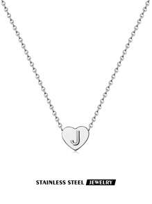 1 件时尚心形 A-Z 字母项链女式简约不锈钢链条项链女式吊坠时尚珠宝礼物情人节、妈妈、母亲、母亲节、礼物 - 心字母 - 查看 30